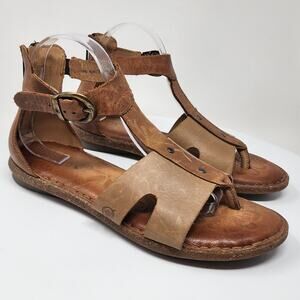 Born Timina T-strap Gladiator sandals Women 10 Tan & Natural Leather Heel Zip